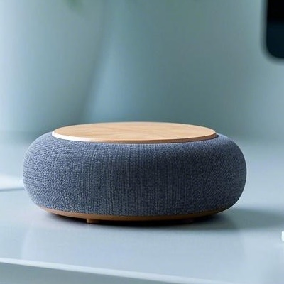 A grey AI assistant speaker